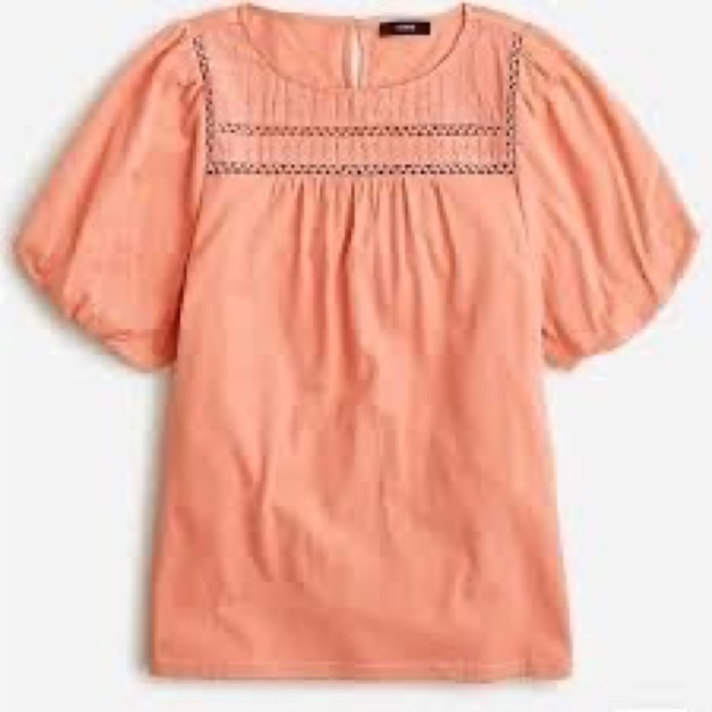 J. Crew Lace-trim puff-sleeve Top Size M